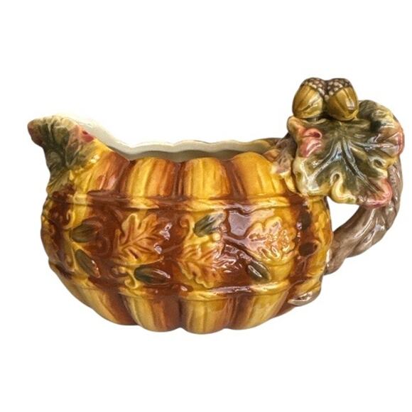 Majolica Golden Tones Autumn Thanksgiving Pitcher Set of 2 - Picture 2 of 12